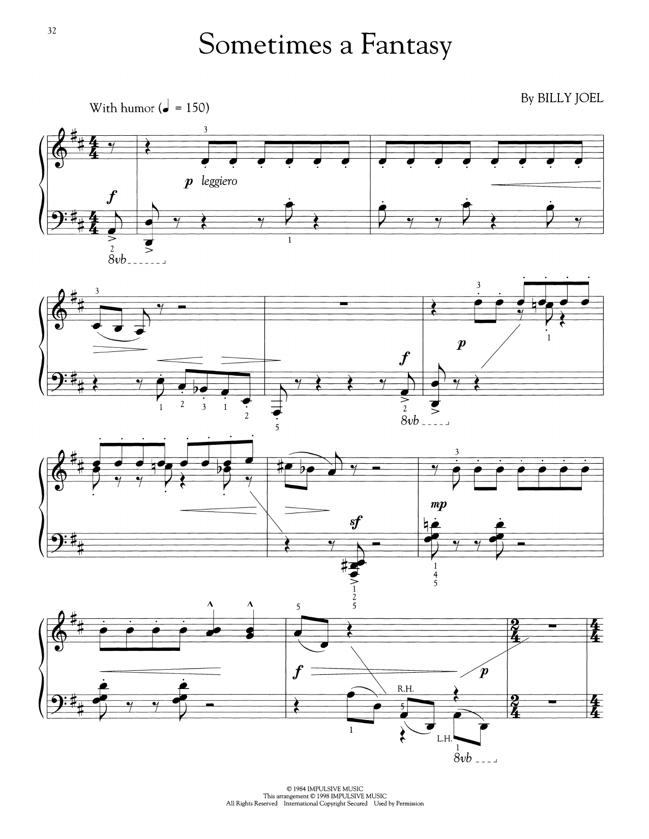 Billy Joel Sometimes A Fantasy (arr. Phillip Keveren) Sheet Music Notes & Chords for Easy Piano Solo - Download or Print PDF