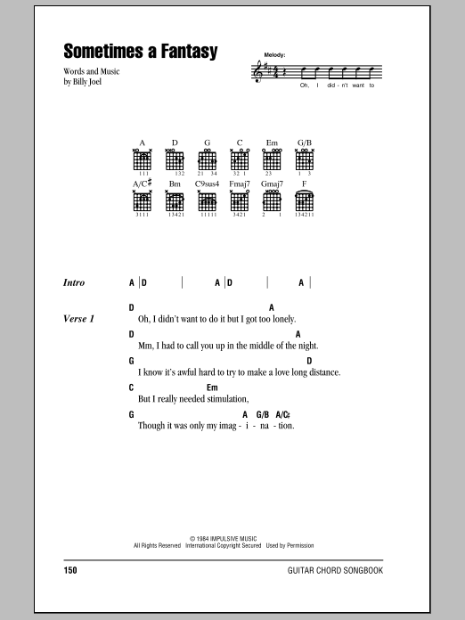 Billy Joel Sometimes A Fantasy Sheet Music Notes & Chords for Piano, Vocal & Guitar (Right-Hand Melody) - Download or Print PDF