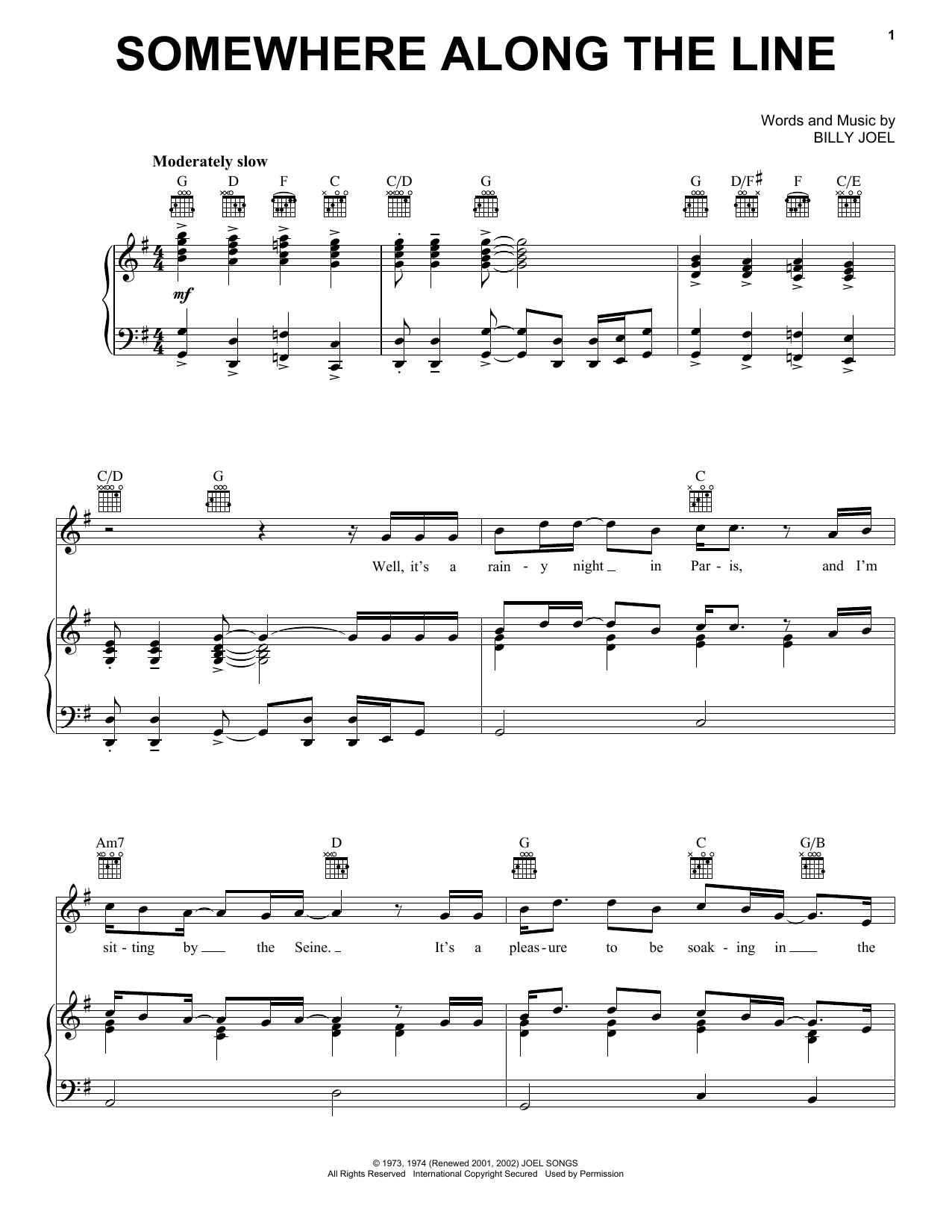 Billy Joel Somewhere Along The Line Sheet Music Notes & Chords for Keyboard Transcription - Download or Print PDF