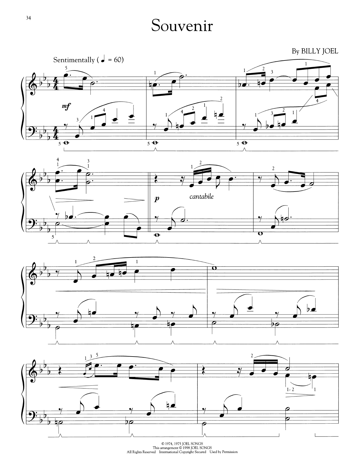 Billy Joel Souvenir (arr. Phillip Keveren) Sheet Music Notes & Chords for Easy Piano Solo - Download or Print PDF