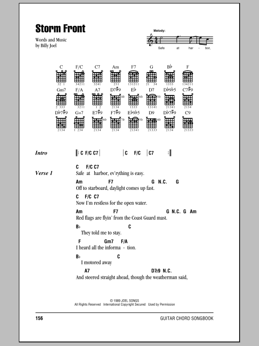 Billy Joel Storm Front Sheet Music Notes & Chords for Lyrics & Piano Chords - Download or Print PDF