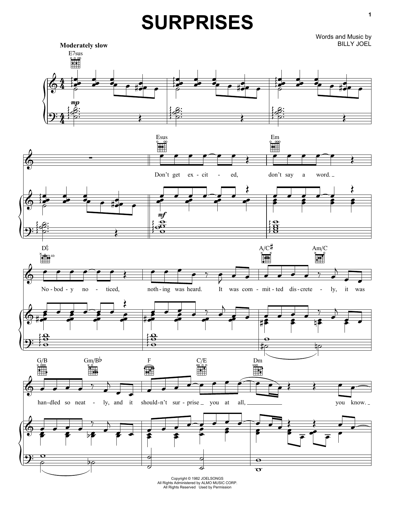 Billy Joel Surprises Sheet Music Notes & Chords for Piano, Vocal & Guitar Chords (Right-Hand Melody) - Download or Print PDF