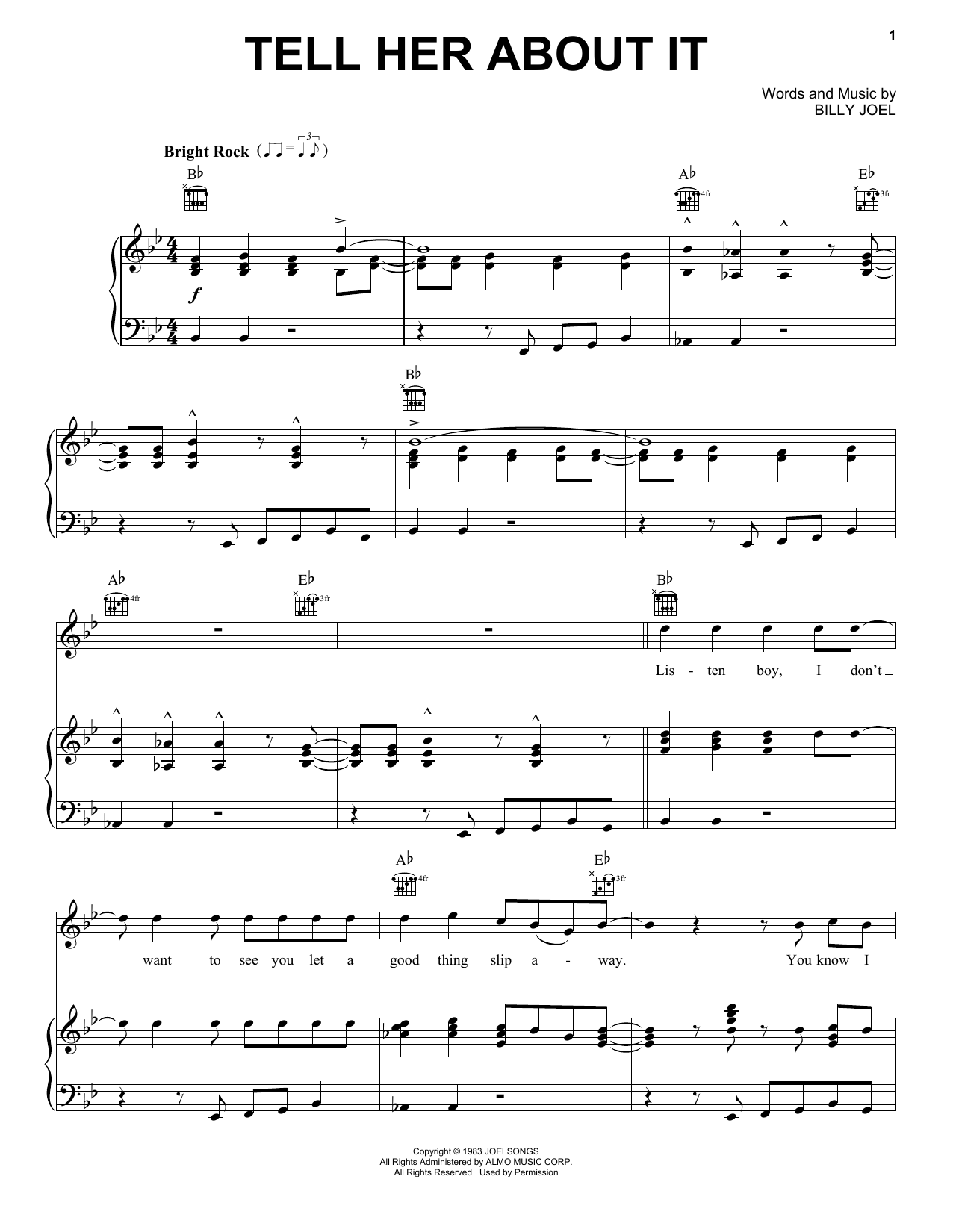 Billy Joel Tell Her About It Sheet Music Notes & Chords for Lyrics & Piano Chords - Download or Print PDF