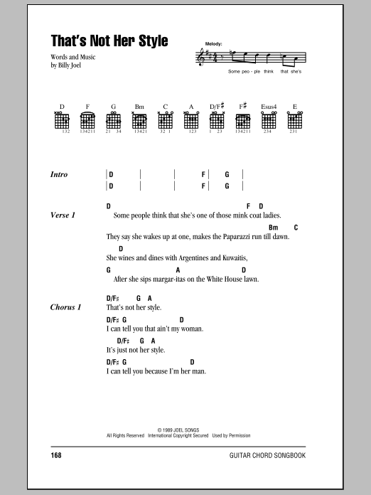 Billy Joel That's Not Her Style Sheet Music Notes & Chords for Piano, Vocal & Guitar (Right-Hand Melody) - Download or Print PDF