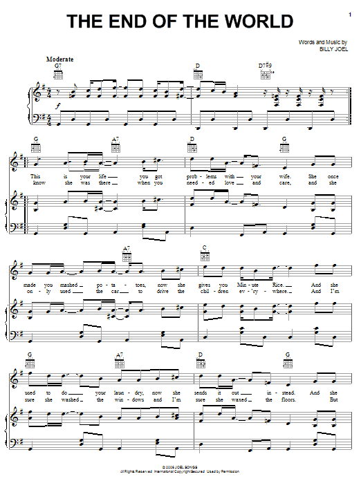 Billy Joel The End Of The World Sheet Music Notes & Chords for Piano, Vocal & Guitar (Right-Hand Melody) - Download or Print PDF