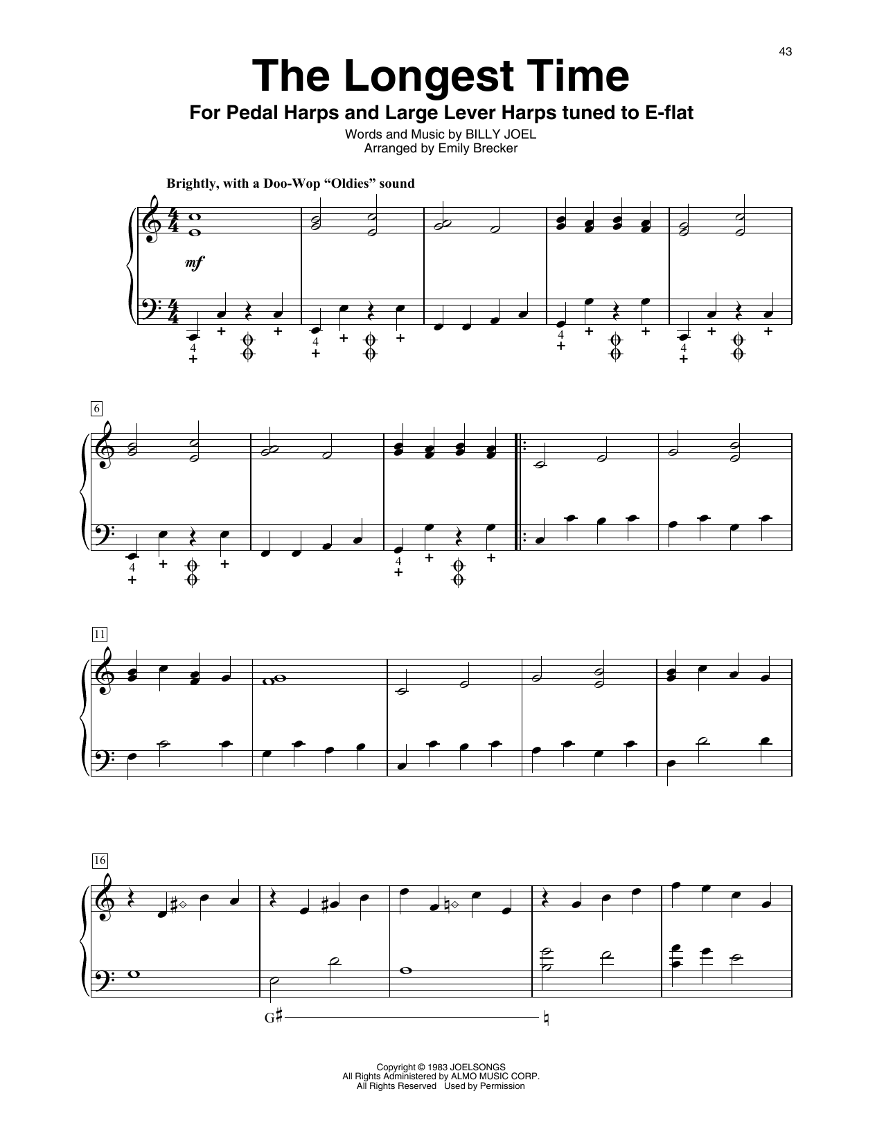 Billy Joel The Longest Time (arr. Emily Brecker) Sheet Music Notes & Chords for Harp - Download or Print PDF