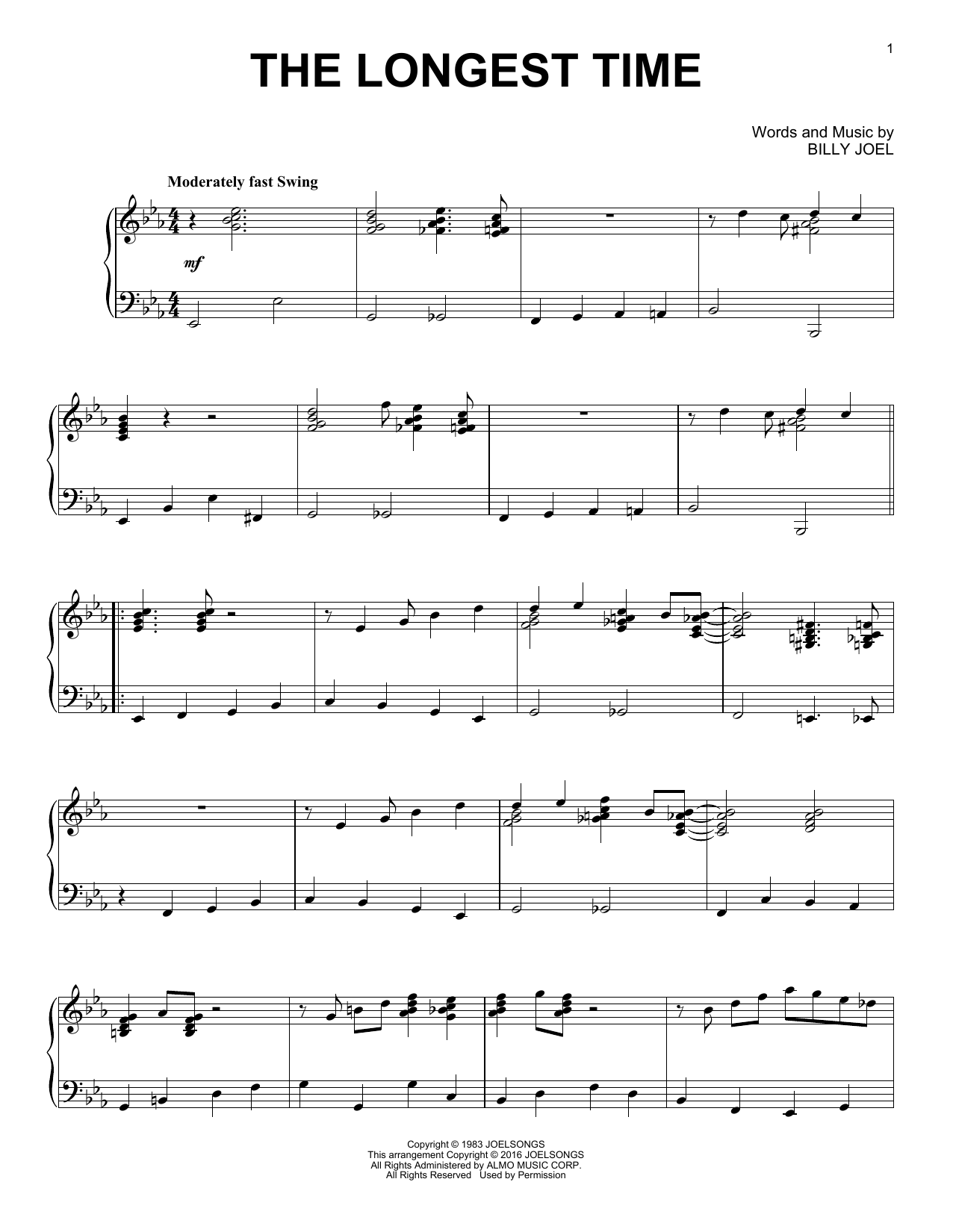 Billy Joel The Longest Time [Jazz version] Sheet Music Notes & Chords for Piano - Download or Print PDF