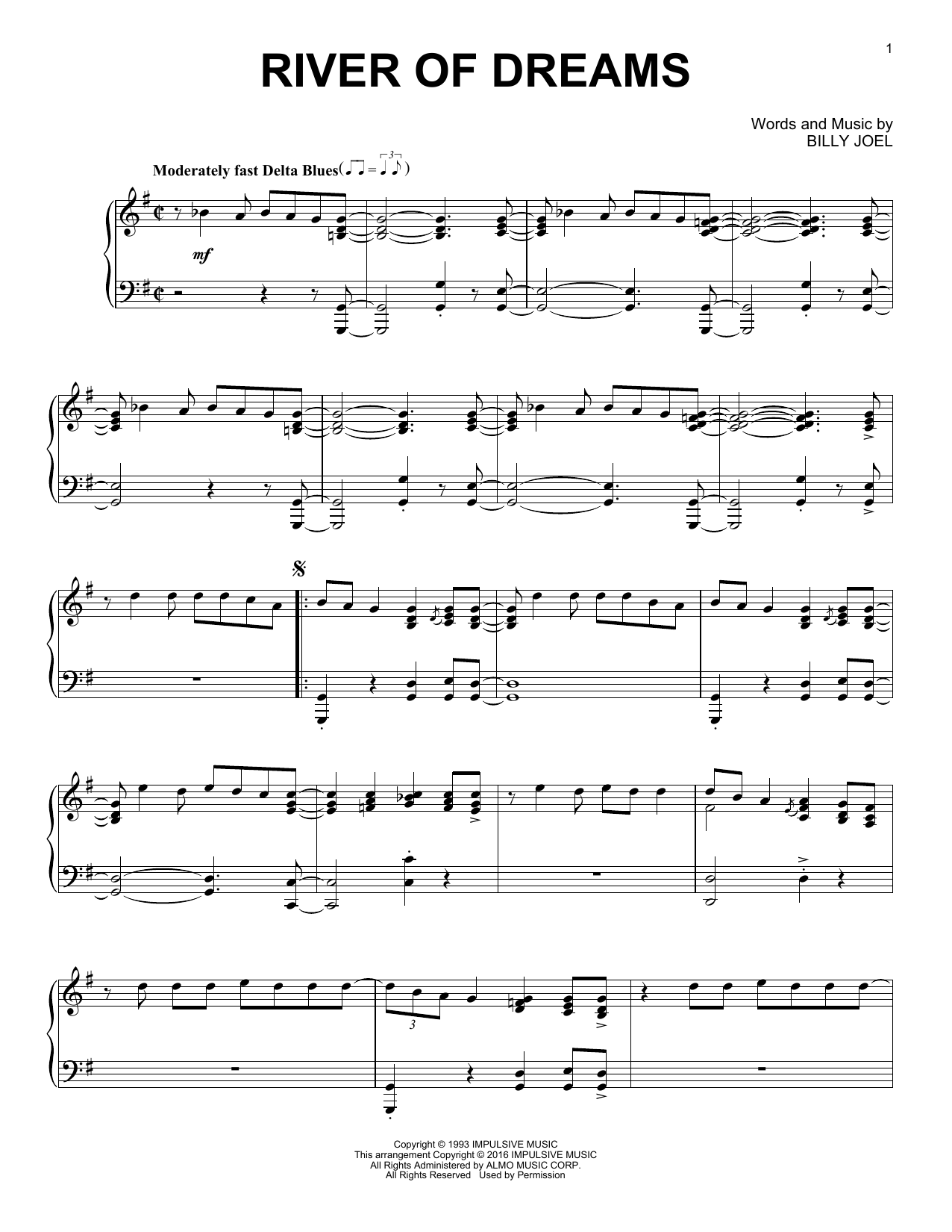 Billy Joel The River Of Dreams [Jazz version] Sheet Music Notes & Chords for Piano - Download or Print PDF