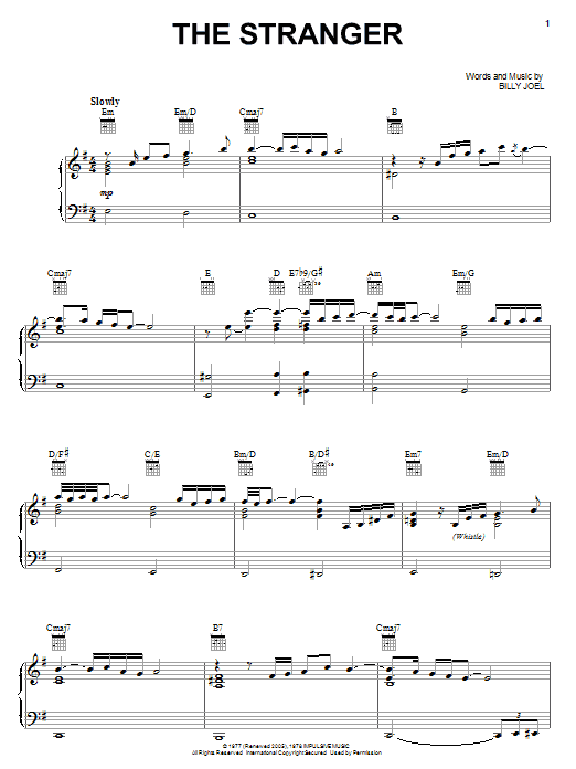 Billy Joel The Stranger Sheet Music Notes & Chords for Lyrics & Piano Chords - Download or Print PDF