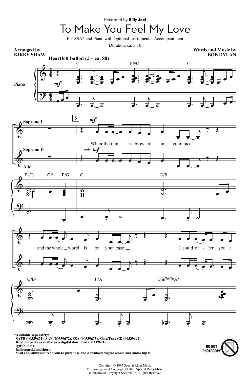 Billy Joel To Make You Feel My Love (arr. Kirby Shaw) Sheet Music Notes & Chords for SSA Choir - Download or Print PDF