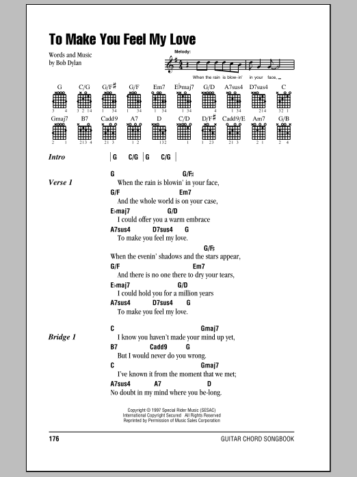 Billy Joel To Make You Feel My Love Sheet Music Notes & Chords for Lyrics & Piano Chords - Download or Print PDF