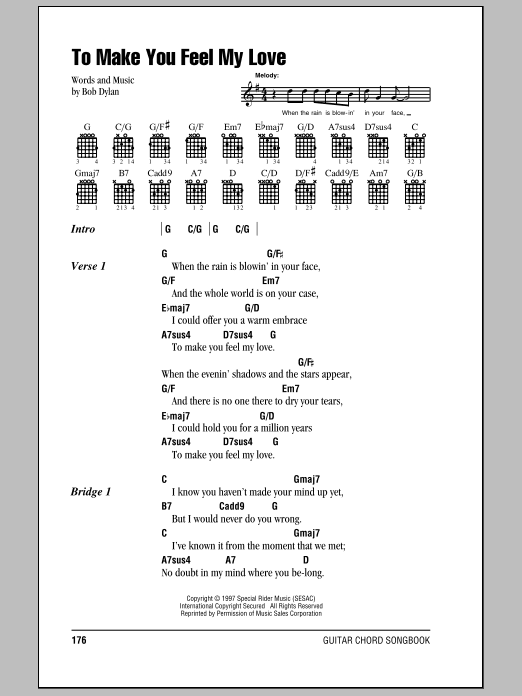 Billy Joel To Make You Feel My Love Sheet Music Notes & Chords for Lyrics & Chords - Download or Print PDF
