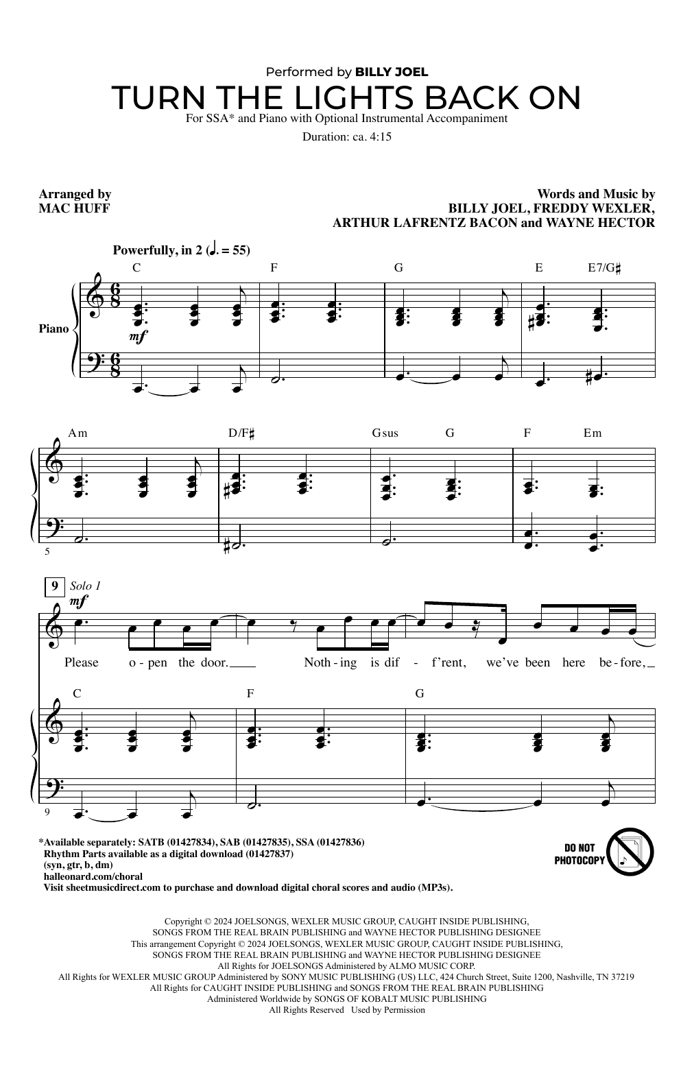 Billy Joel Turn The Lights Back On (arr. Mac Huff) Sheet Music Notes & Chords for SAB Choir - Download or Print PDF