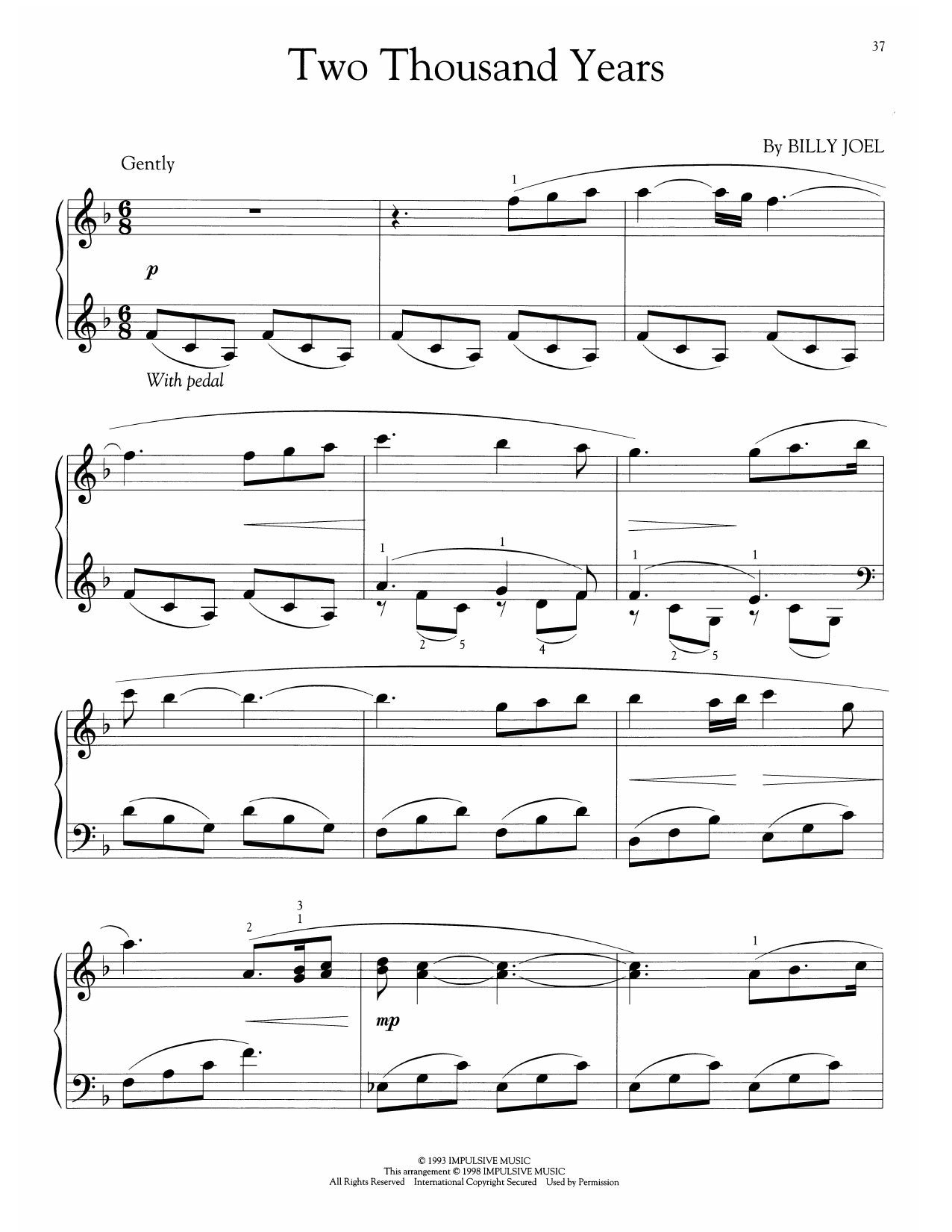 Billy Joel Two Thousand Years (arr. Phillip Keveren) Sheet Music Notes & Chords for Easy Piano Solo - Download or Print PDF