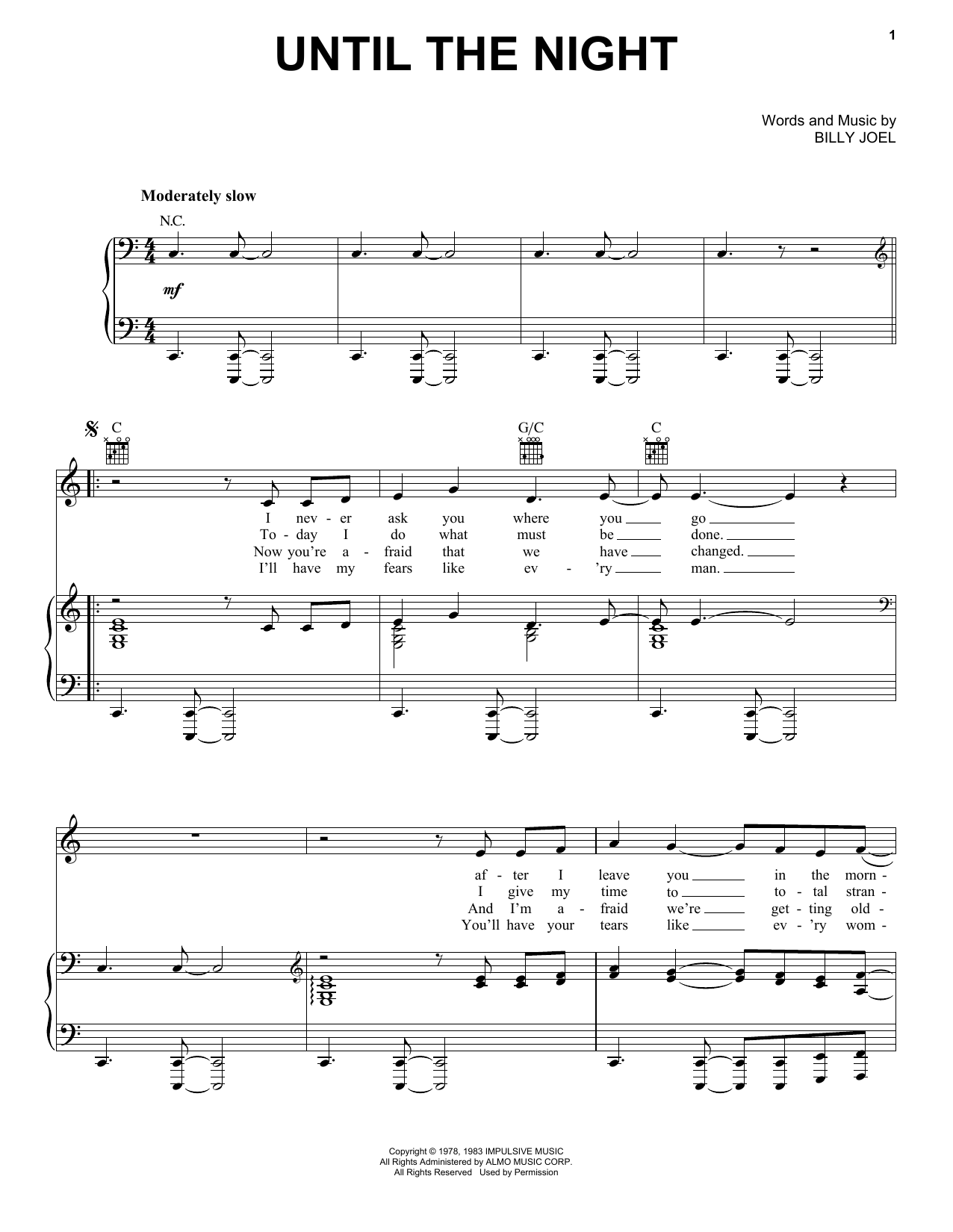 Billy Joel Until The Night Sheet Music Notes & Chords for Piano, Vocal & Guitar (Right-Hand Melody) - Download or Print PDF