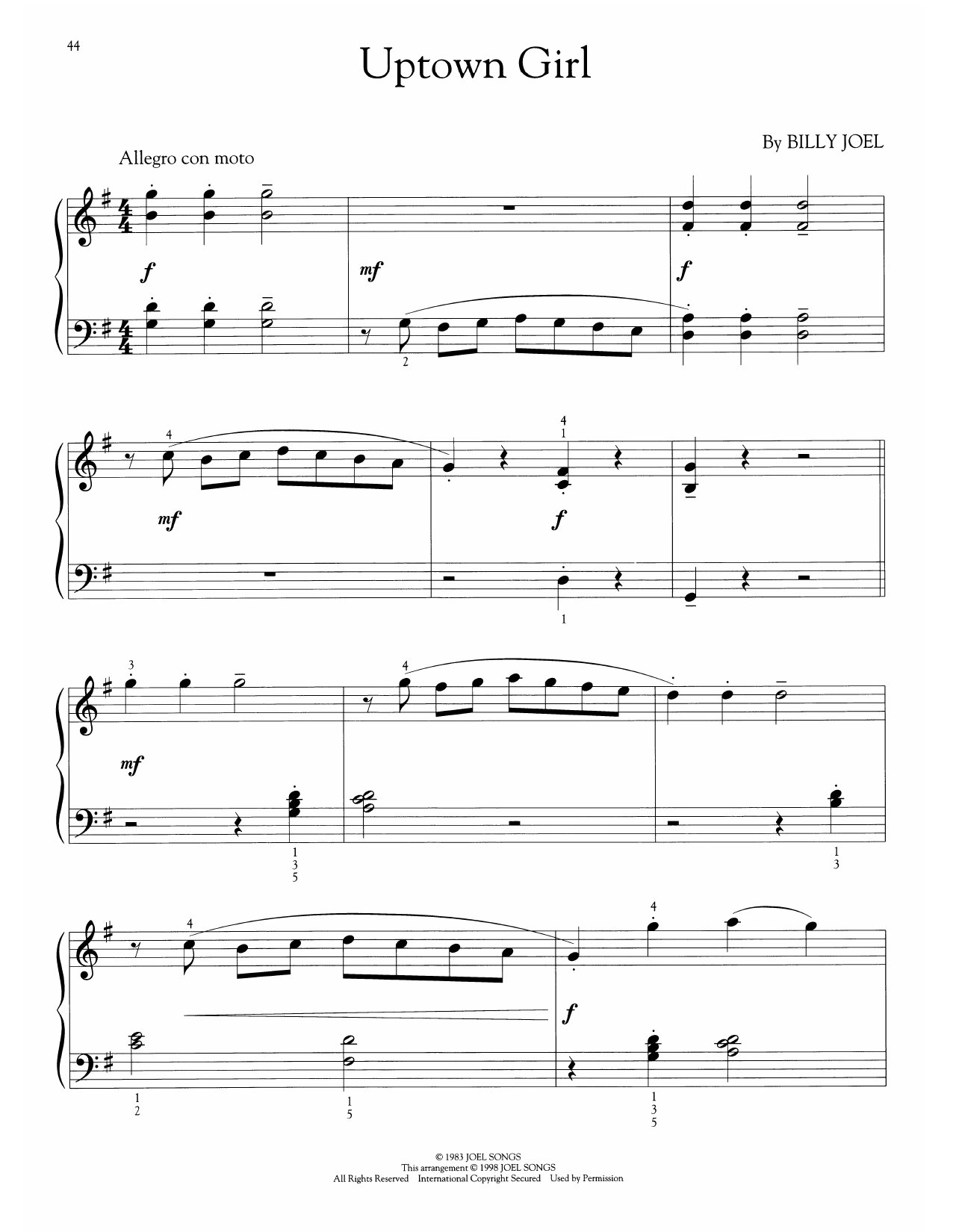 Billy Joel Uptown Girl (arr. Phillip Keveren) Sheet Music Notes & Chords for Easy Piano Solo - Download or Print PDF
