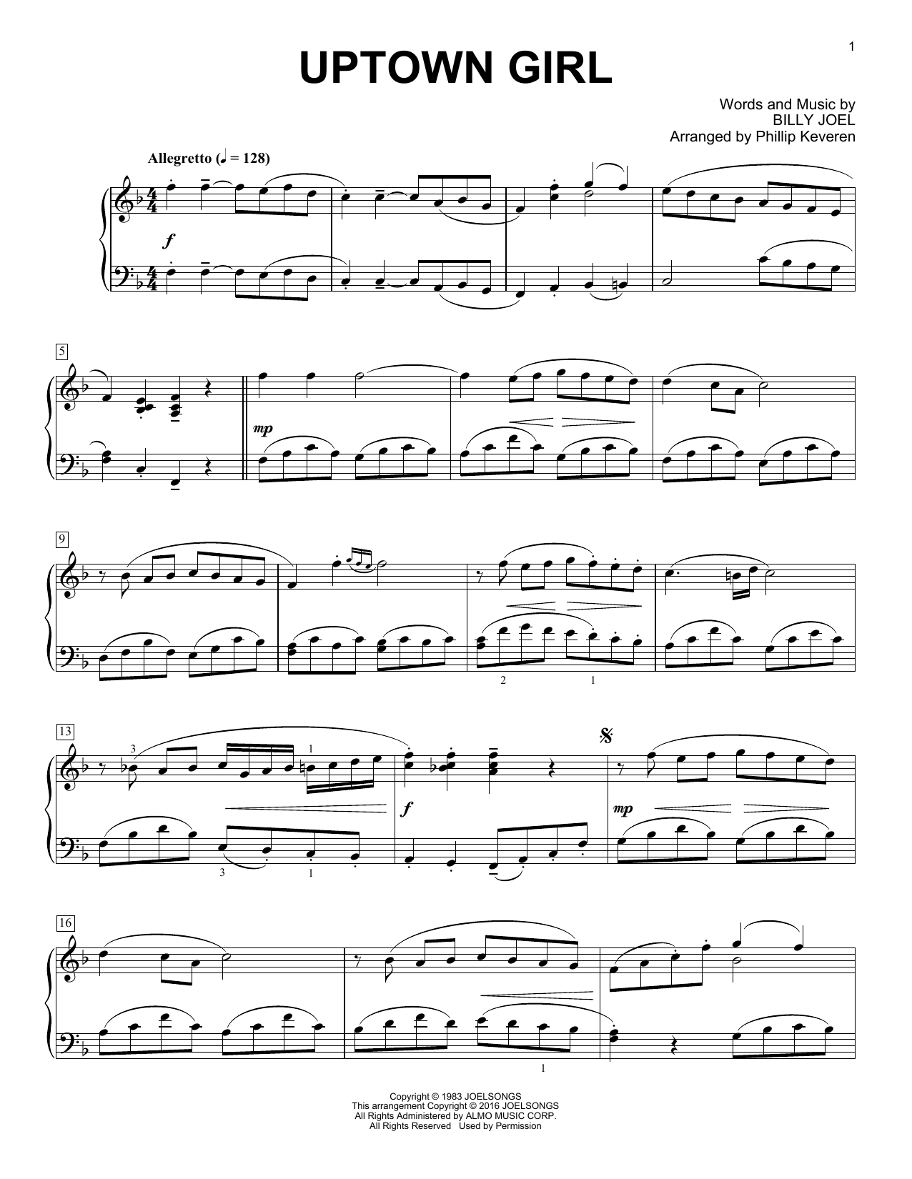 Billy Joel Uptown Girl [Classical version] (arr. Phillip Keveren) Sheet Music Notes & Chords for Piano - Download or Print PDF