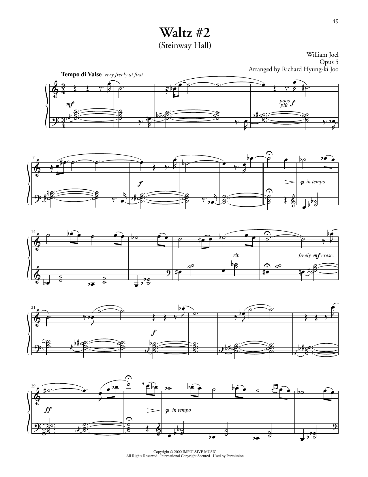 Billy Joel Waltz #2 (Steinway Hall) Sheet Music Notes & Chords for Piano Solo - Download or Print PDF Billy Joel Waltz #2 (Steinway Hall) Sheet Music Notes & Chords for Piano Solo - Download or Print PDF