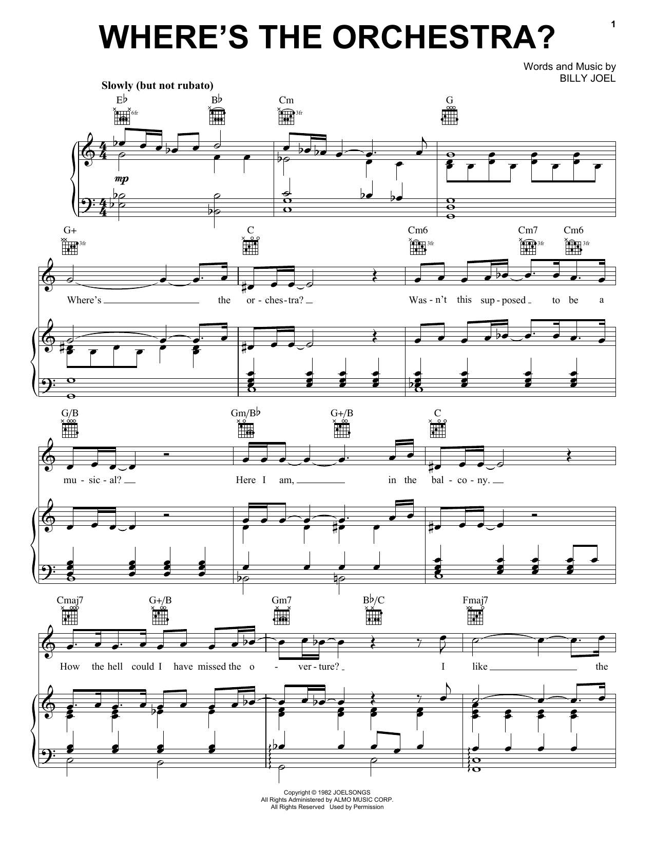 Billy Joel Where's The Orchestra? Sheet Music Notes & Chords for Piano, Vocal & Guitar Chords (Right-Hand Melody) - Download or Print PDF