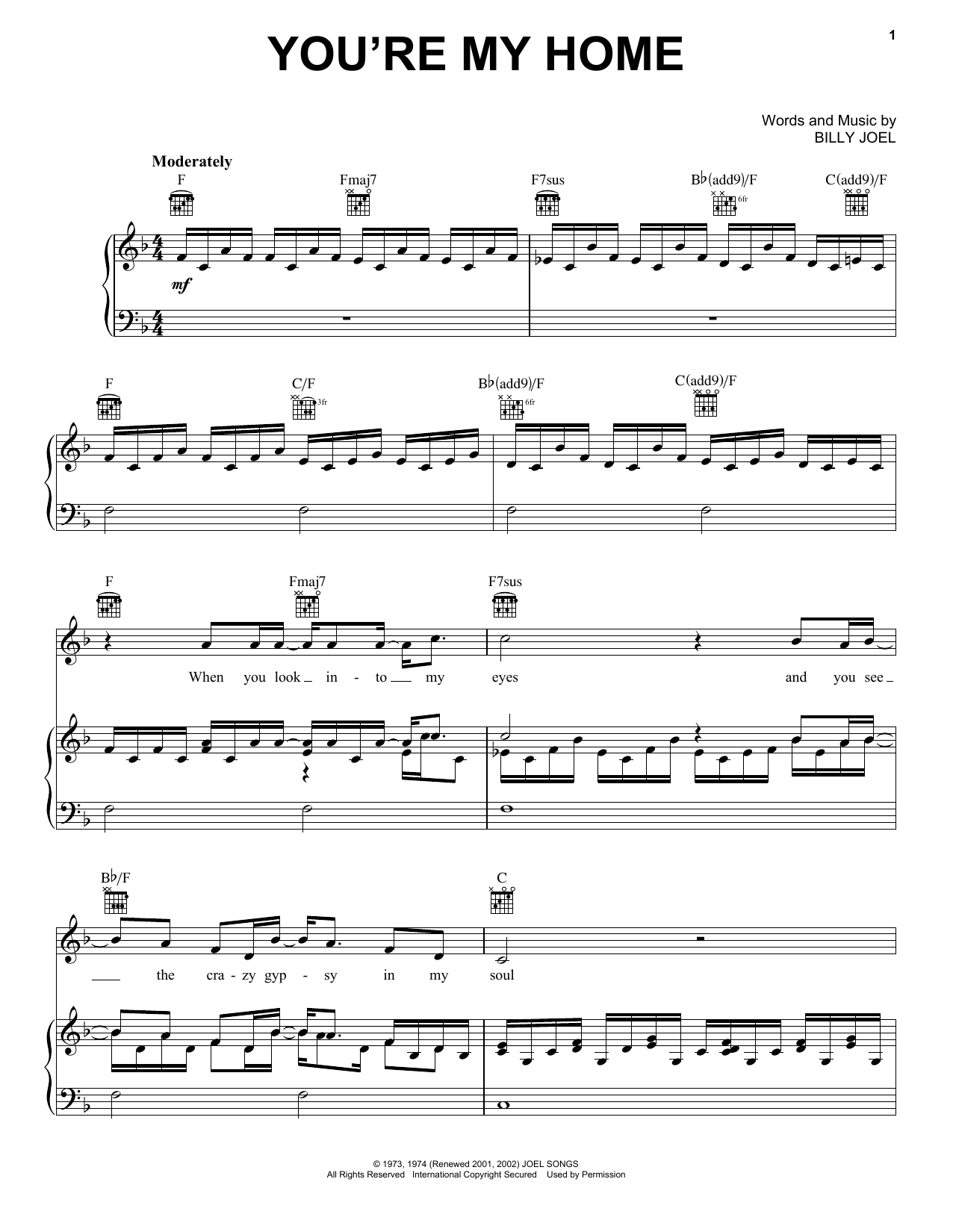 Billy Joel You're My Home Sheet Music Notes & Chords for Piano, Vocal & Guitar (Right-Hand Melody) - Download or Print PDF