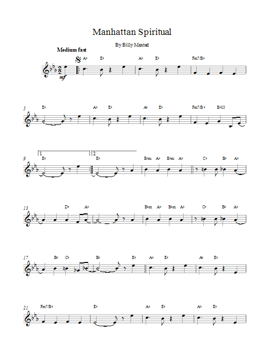 Billy Maxted Manhattan Spiritual Sheet Music Notes & Chords for Melody Line, Lyrics & Chords - Download or Print PDF