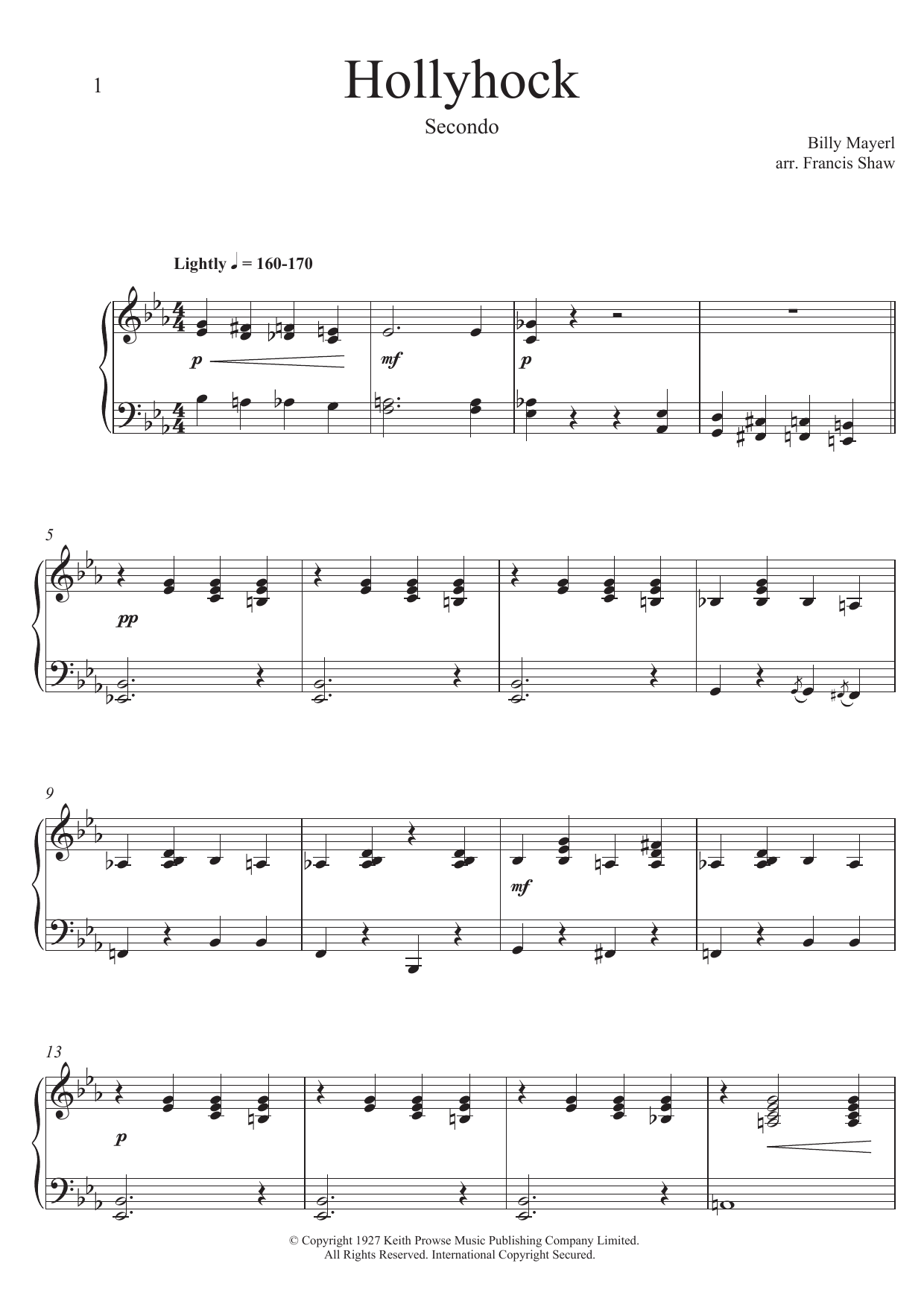 Billy Mayerl Hollyhock Sheet Music Notes & Chords for Piano Duet - Download or Print PDF