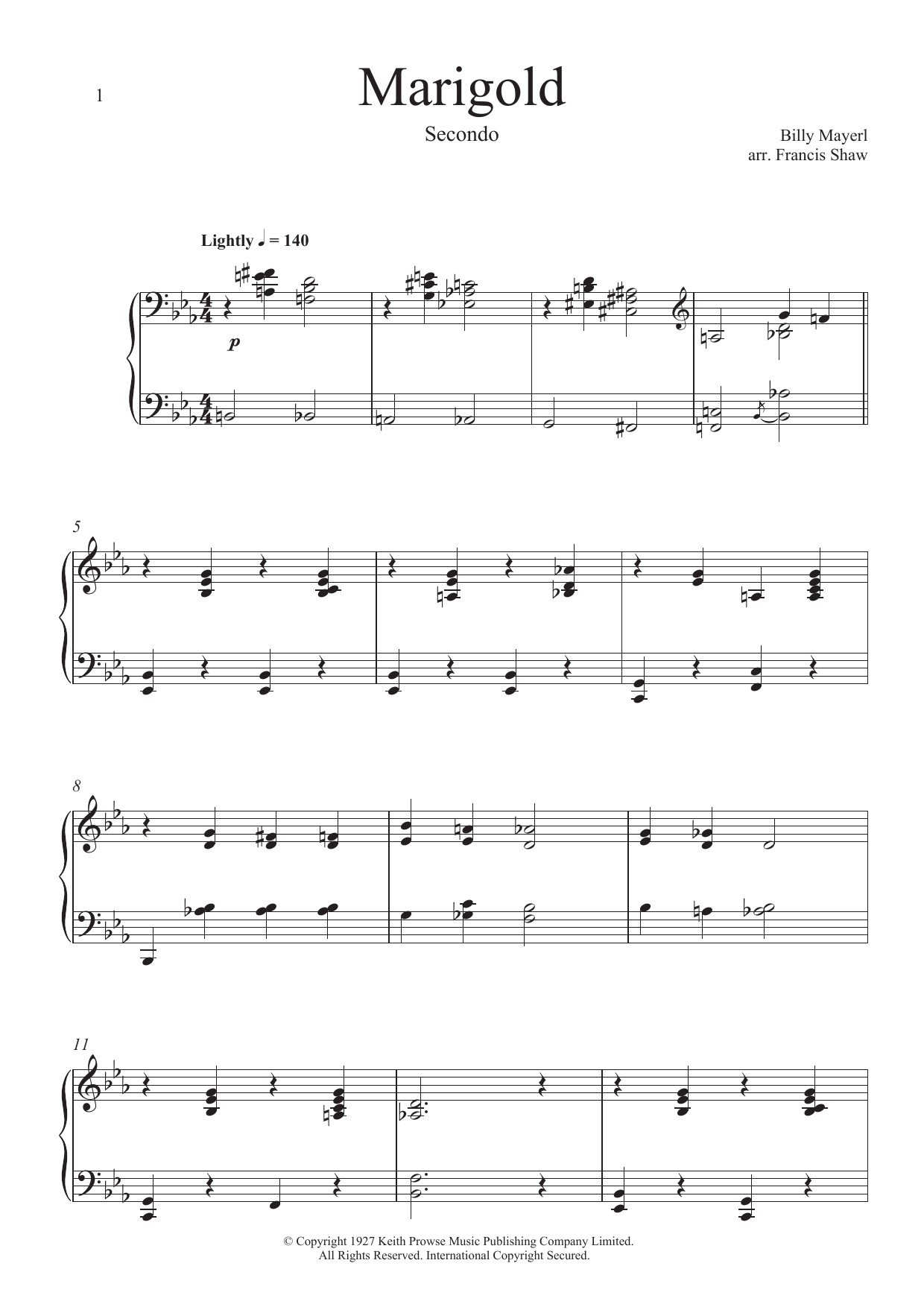 Billy Mayerl Marigold Sheet Music Notes & Chords for Piano Duet - Download or Print PDF