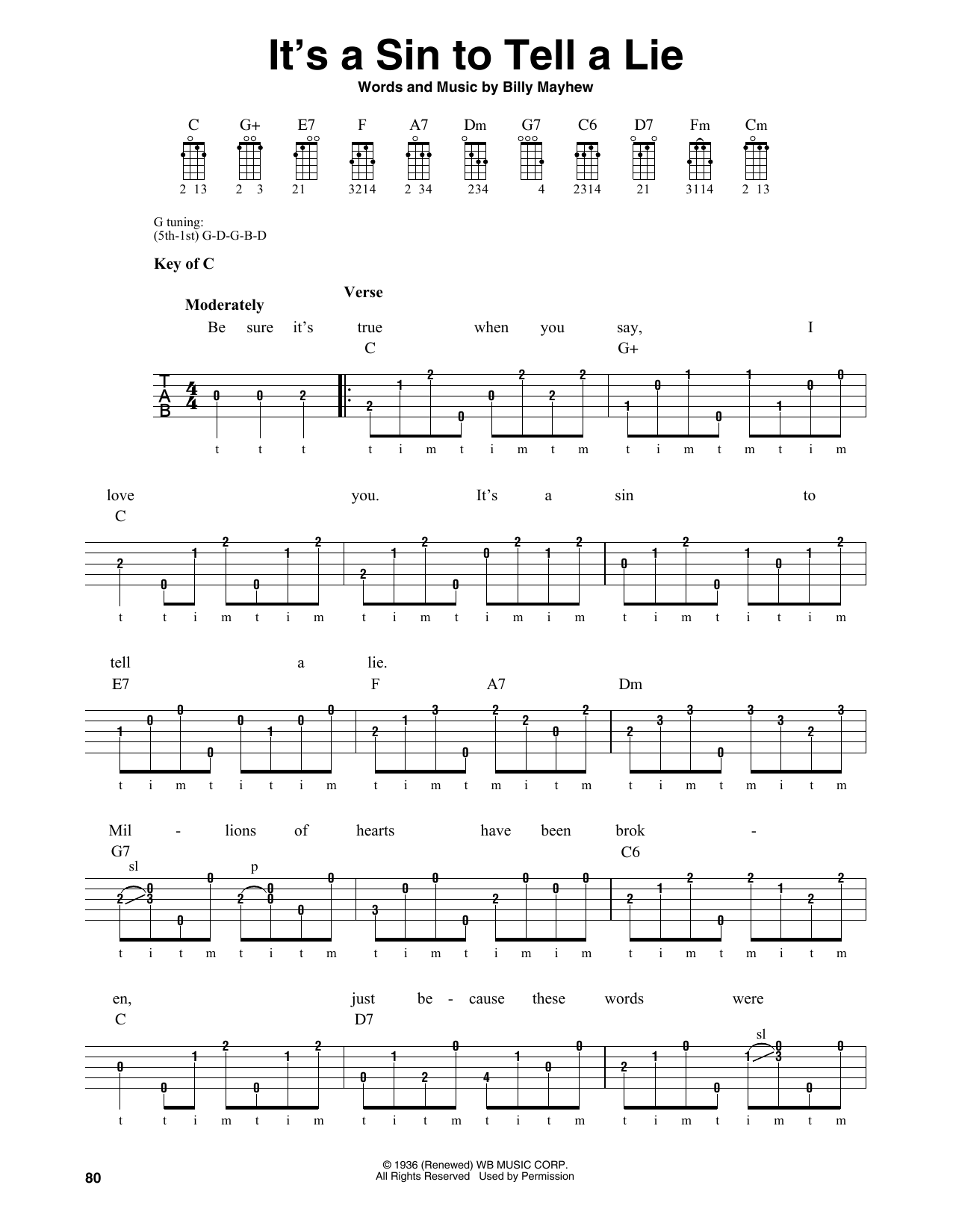 Billy Mayhew It's A Sin To Tell A Lie Sheet Music Notes & Chords for Piano, Vocal & Guitar (Right-Hand Melody) - Download or Print PDF