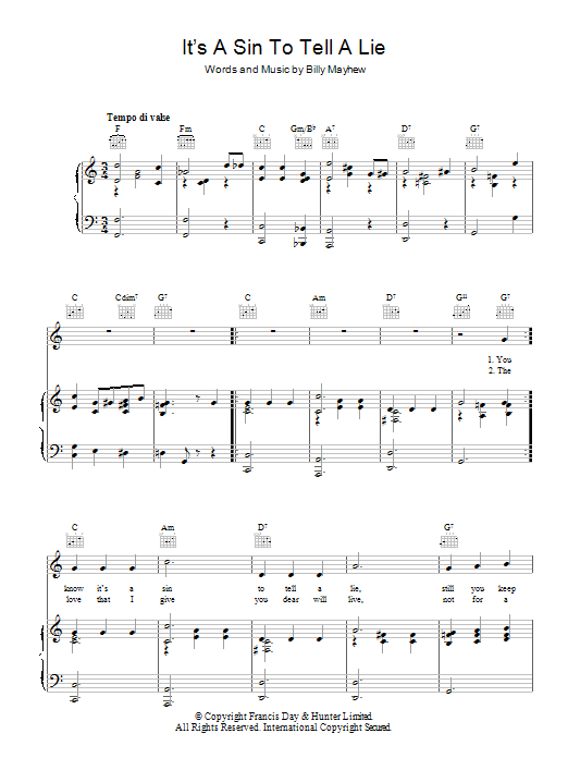 Billy Mayhew It's A Sin To Tell A Lie Sheet Music Notes & Chords for Banjo - Download or Print PDF