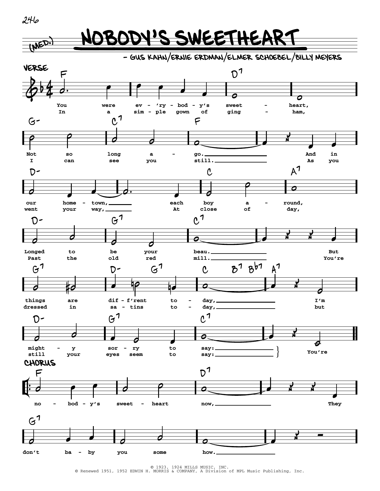 Billy Meyers Nobody's Sweetheart (arr. Robert Rawlins) Sheet Music Notes & Chords for Real Book – Melody, Lyrics & Chords - Download or Print PDF