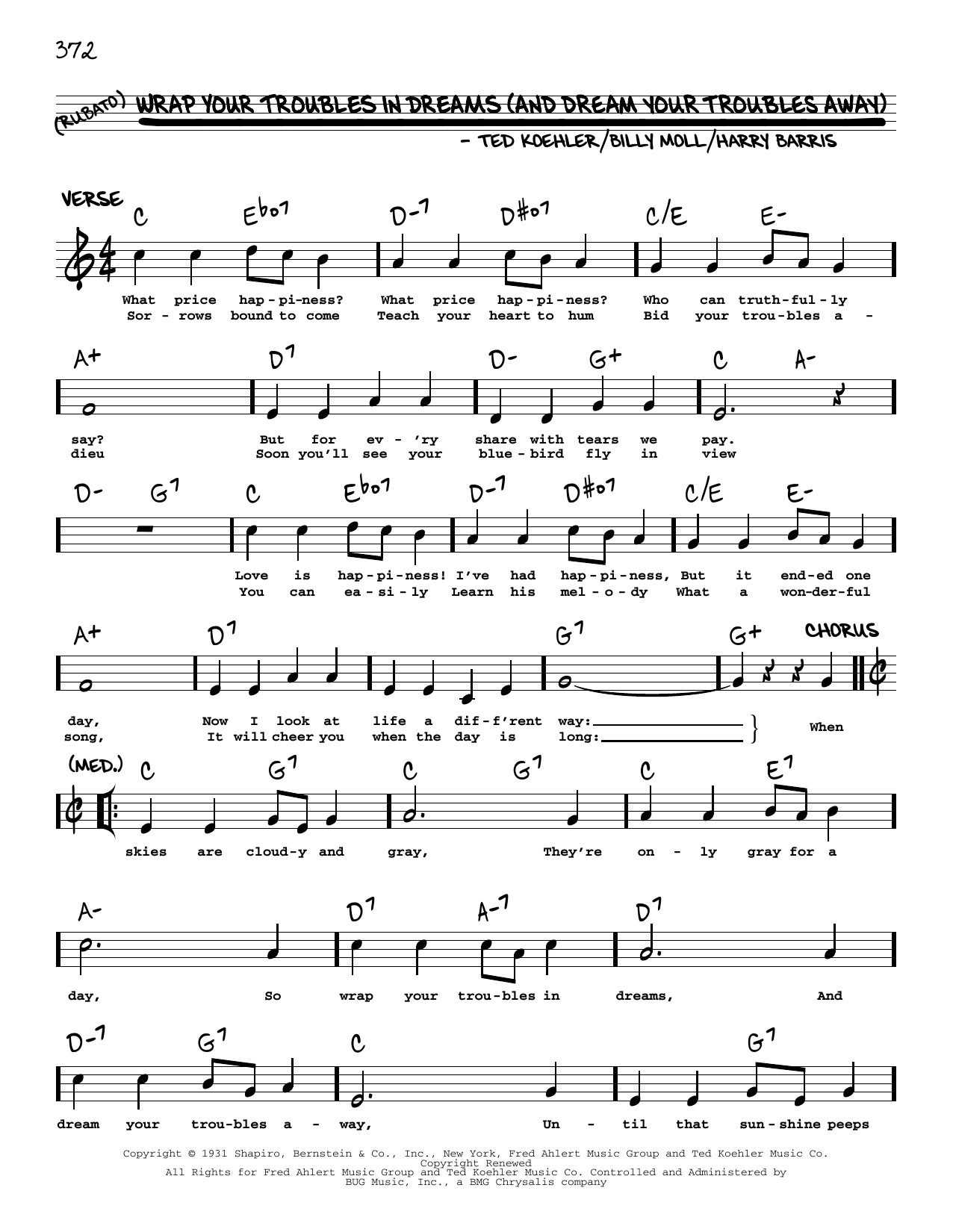 Billy Moll Wrap Your Troubles In Dreams (And Dream Your Troubles Away) (arr. Robert Rawlins) Sheet Music Notes & Chords for Real Book – Melody, Lyrics & Chords - Download or Print PDF
