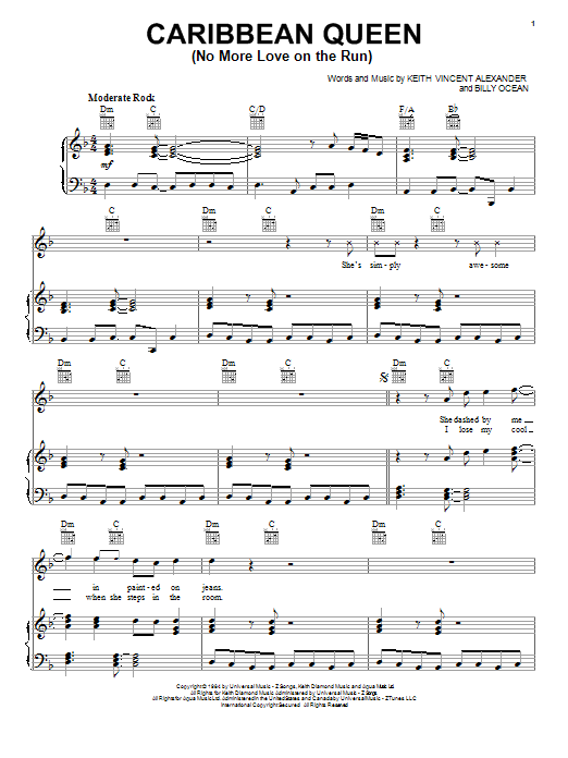 Billy Ocean Caribbean Queen (No More Love On The Run) Sheet Music Notes & Chords for Flute - Download or Print PDF