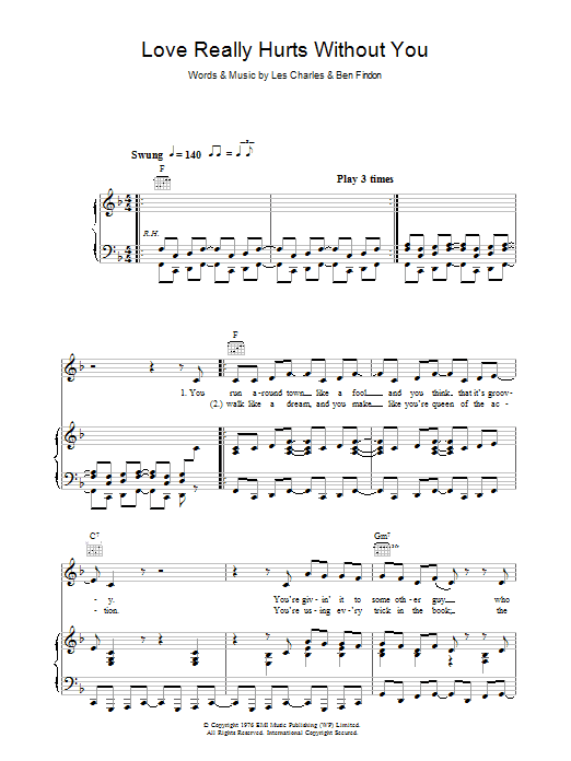 Billy Ocean Love Really Hurts Without You Sheet Music Notes & Chords for Lyrics & Chords - Download or Print PDF