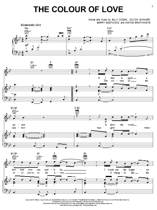 Billy Ocean The Colour Of Love Sheet Music Notes & Chords for Lead Sheet / Fake Book - Download or Print PDF