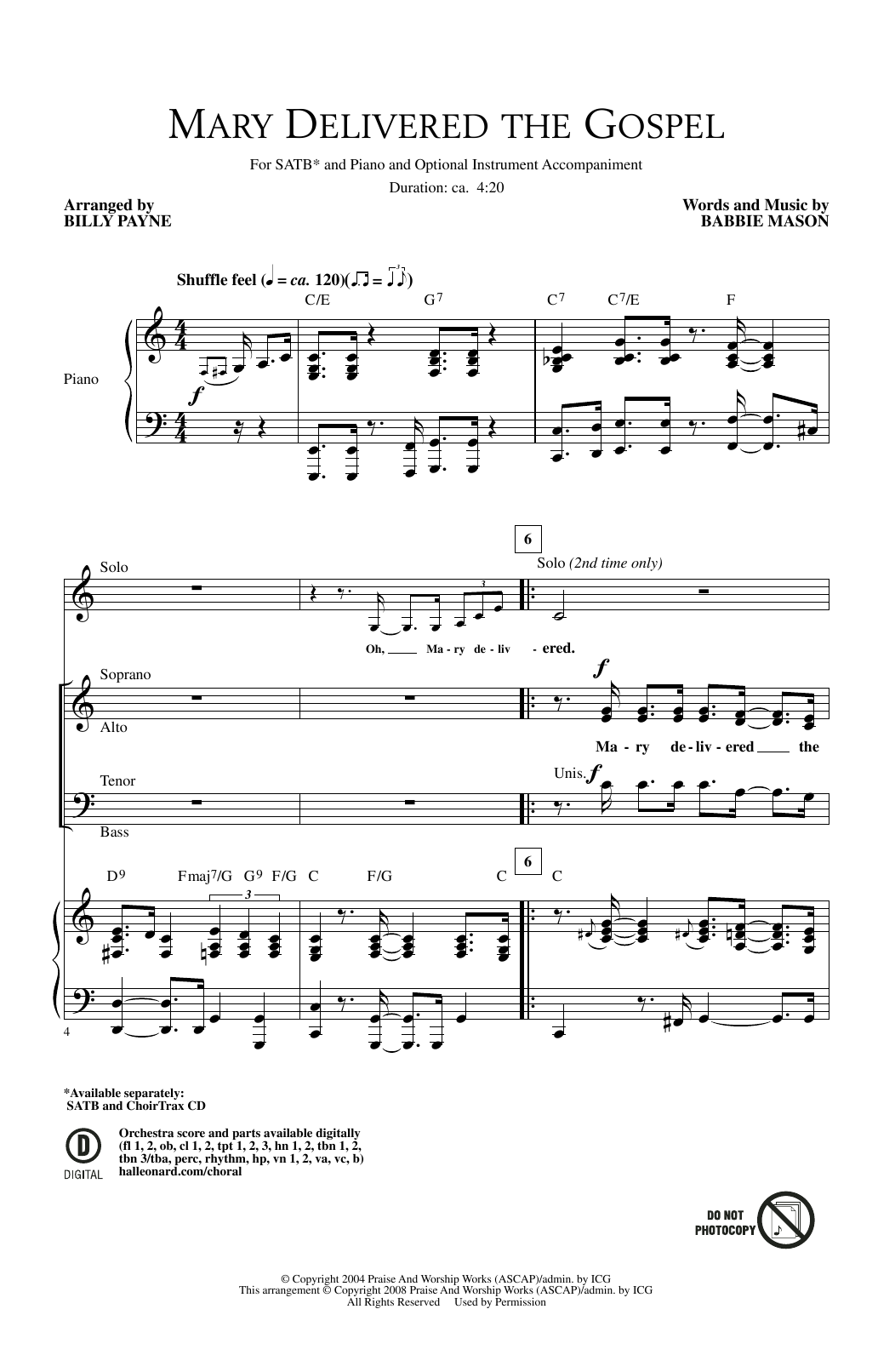 Billy Payne Mary Delivered The Gospel Sheet Music Notes & Chords for SATB - Download or Print PDF