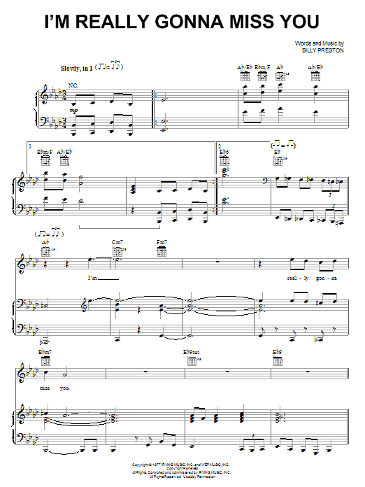 Billy Preston I'm Really Gonna Miss You Sheet Music Notes & Chords for Piano, Vocal & Guitar (Right-Hand Melody) - Download or Print PDF