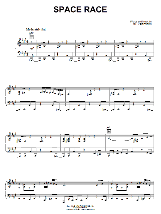 Billy Preston Space Race Sheet Music Notes & Chords for Piano, Vocal & Guitar (Right-Hand Melody) - Download or Print PDF