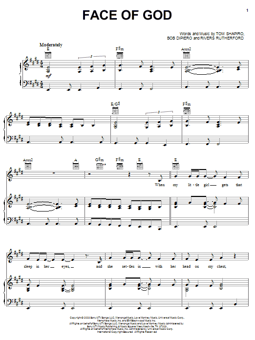 Billy Ray Cyrus Face Of God Sheet Music Notes & Chords for Piano, Vocal & Guitar (Right-Hand Melody) - Download or Print PDF