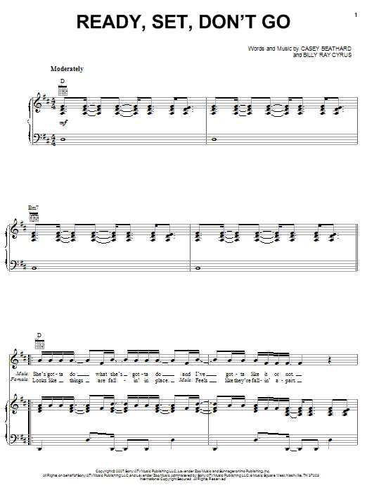 Billy Ray Cyrus with Miley Cyrus Ready, Set, Don't Go Sheet Music Notes & Chords for Piano, Vocal & Guitar (Right-Hand Melody) - Download or Print PDF