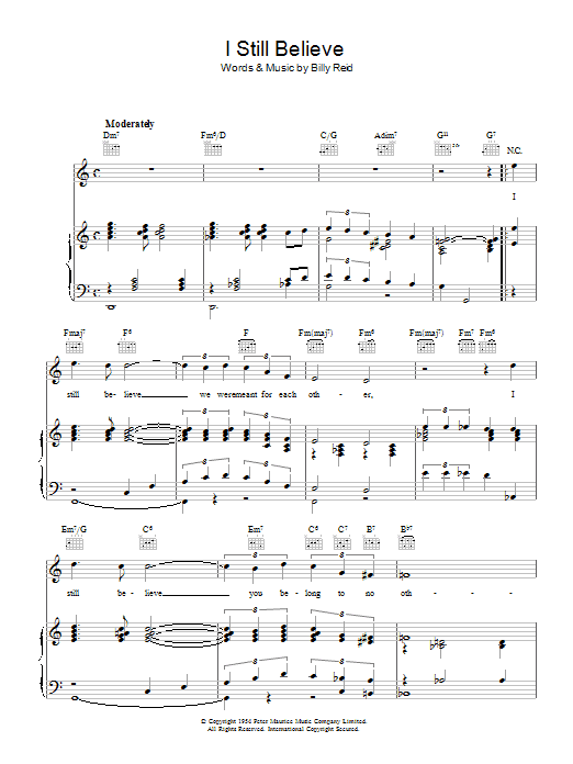Billy Reid I Still Believe Sheet Music Notes & Chords for Piano, Vocal & Guitar (Right-Hand Melody) - Download or Print PDF