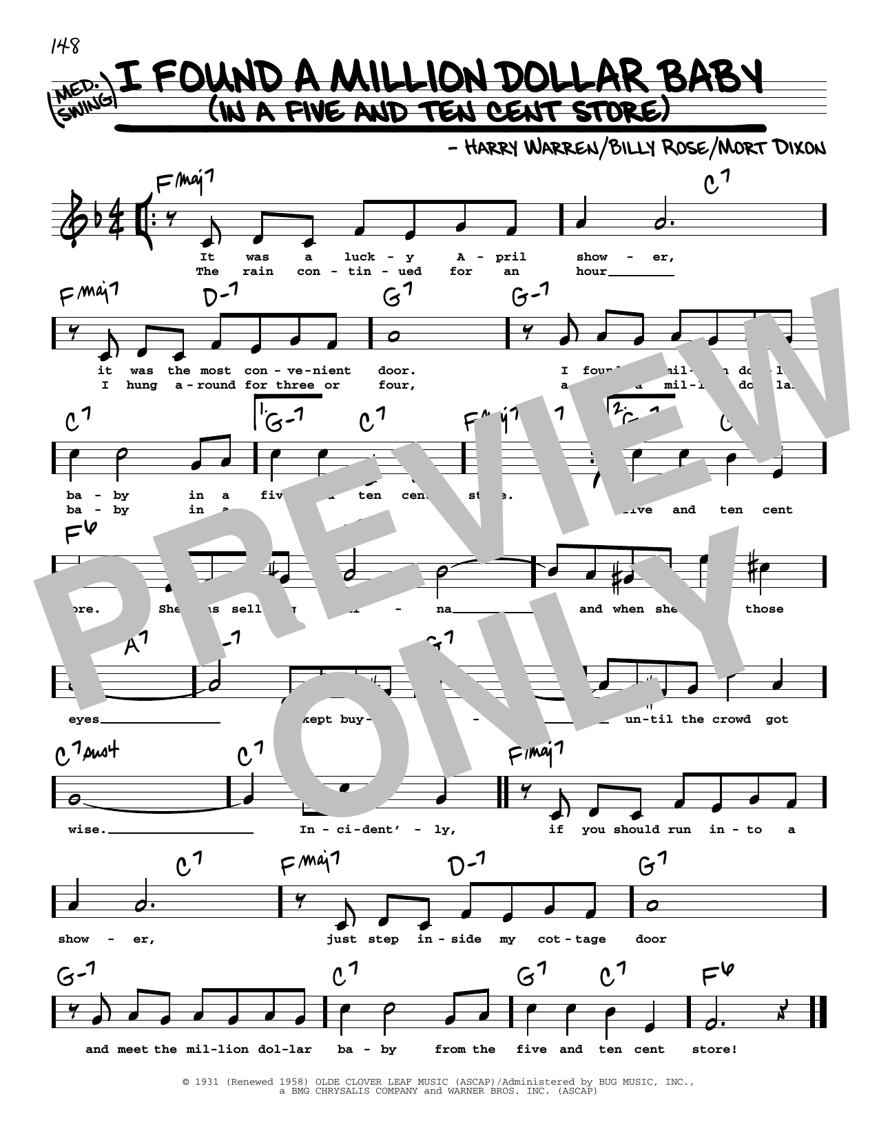Billy Rose I Found A Million Dollar Baby (In A Five And Ten Cent Store) (High Voice) (from Funny Lady) Sheet Music Notes & Chords for Real Book – Melody, Lyrics & Chords - Download or Print PDF