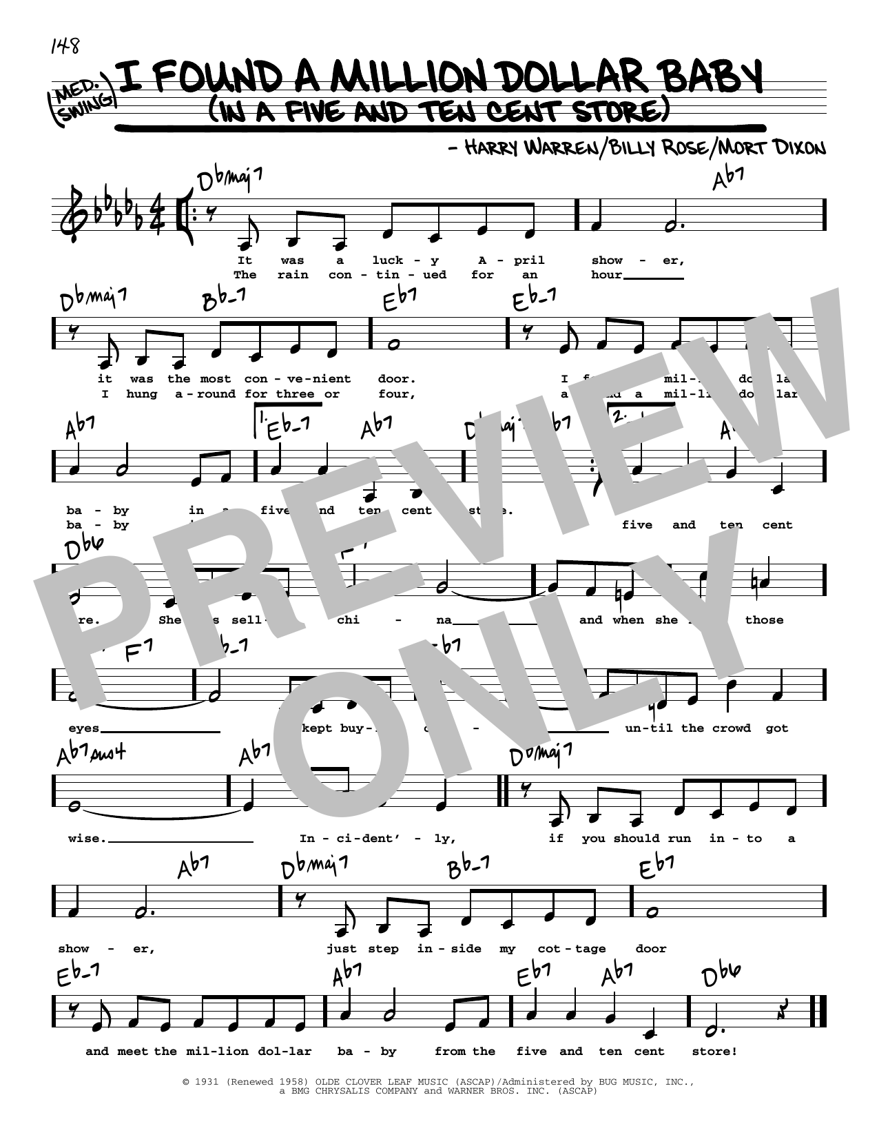 Billy Rose I Found A Million Dollar Baby (In A Five And Ten Cent Store) (Low Voice) Sheet Music Notes & Chords for Real Book – Melody, Lyrics & Chords - Download or Print PDF