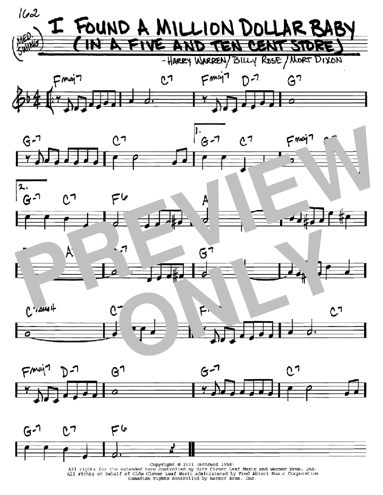 Billy Rose I Found A Million Dollar Baby (In A Five And Ten Cent Store) Sheet Music Notes & Chords for Real Book – Melody & Chords - Download or Print PDF