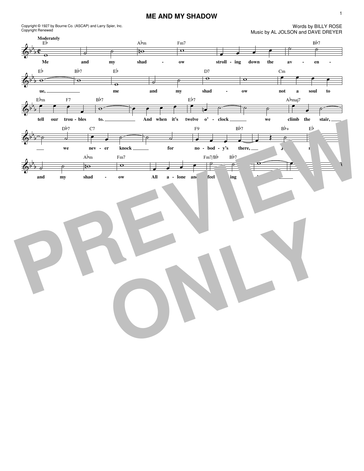 Billy Rose Me And My Shadow Sheet Music Notes & Chords for Melody Line, Lyrics & Chords - Download or Print PDF