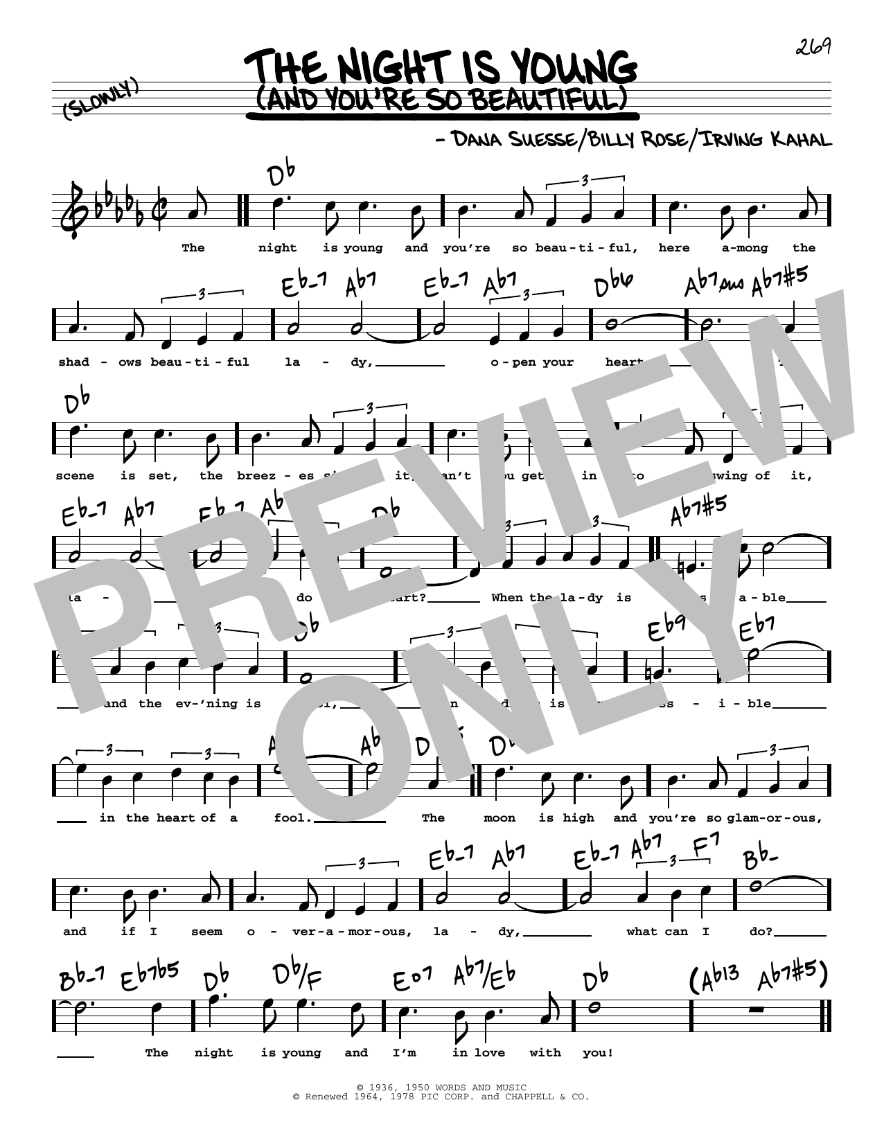 Billy Rose The Night Is Young (And You're So Beautiful) (High Voice) Sheet Music Notes & Chords for Real Book – Melody, Lyrics & Chords - Download or Print PDF