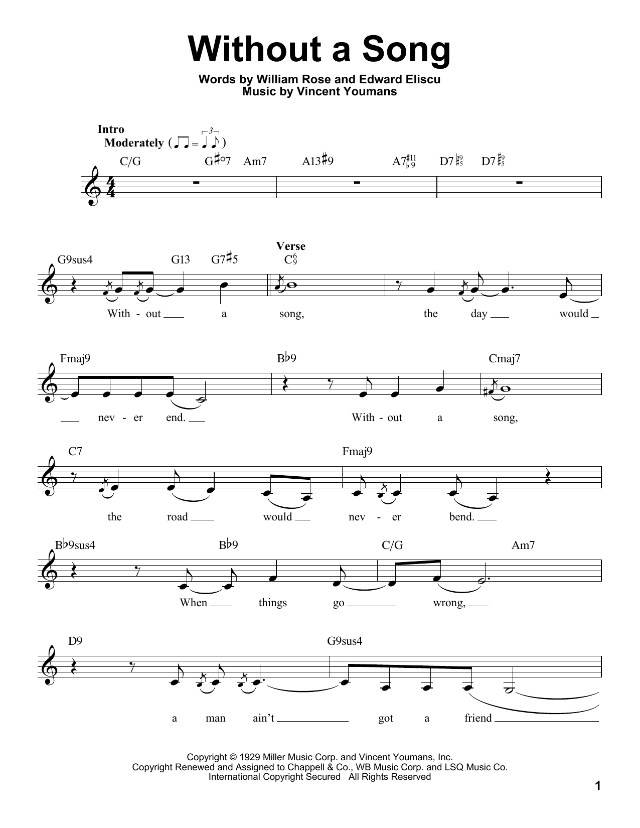 Billy Rose Without A Song Sheet Music Notes & Chords for Voice - Download or Print PDF