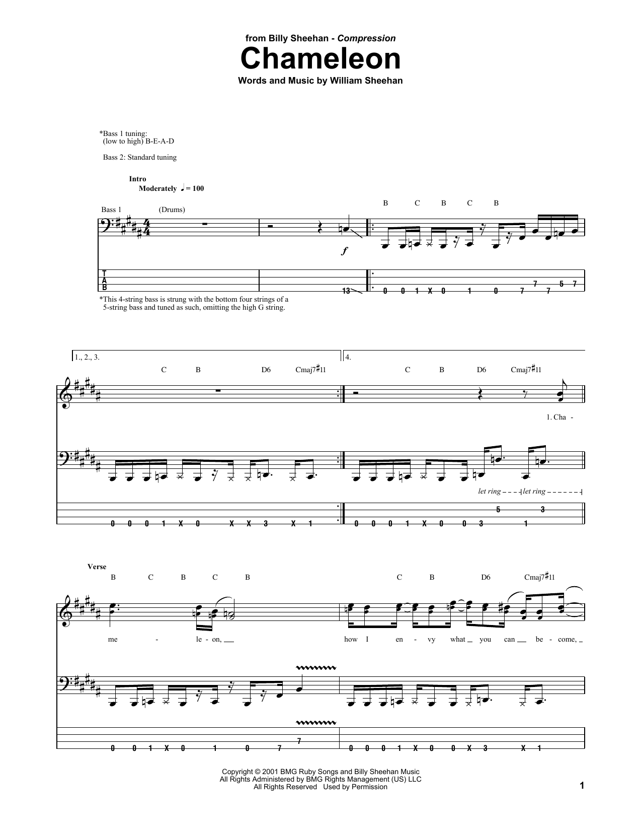 Billy Sheehan Chameleon Sheet Music Notes & Chords for Bass Guitar Tab - Download or Print PDF