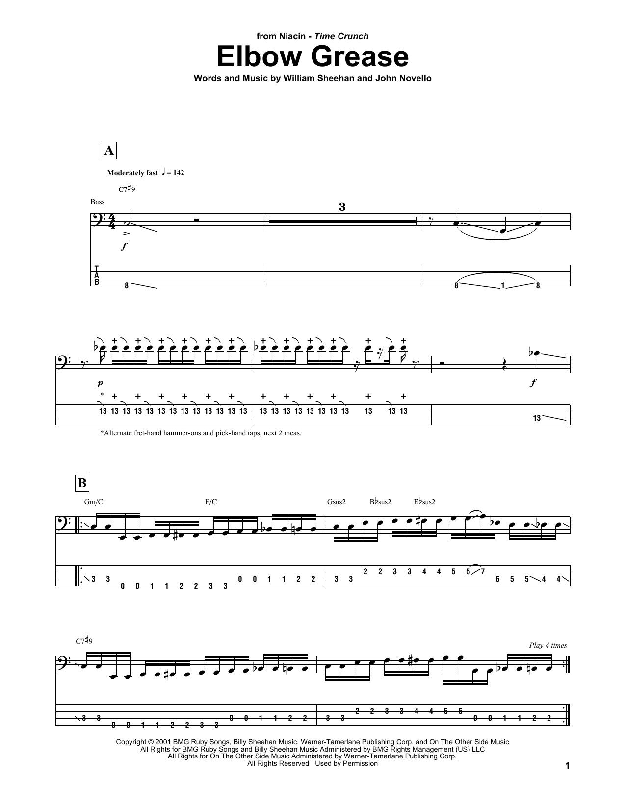 Billy Sheehan Elbow Grease Sheet Music Notes & Chords for Bass Guitar Tab - Download or Print PDF
