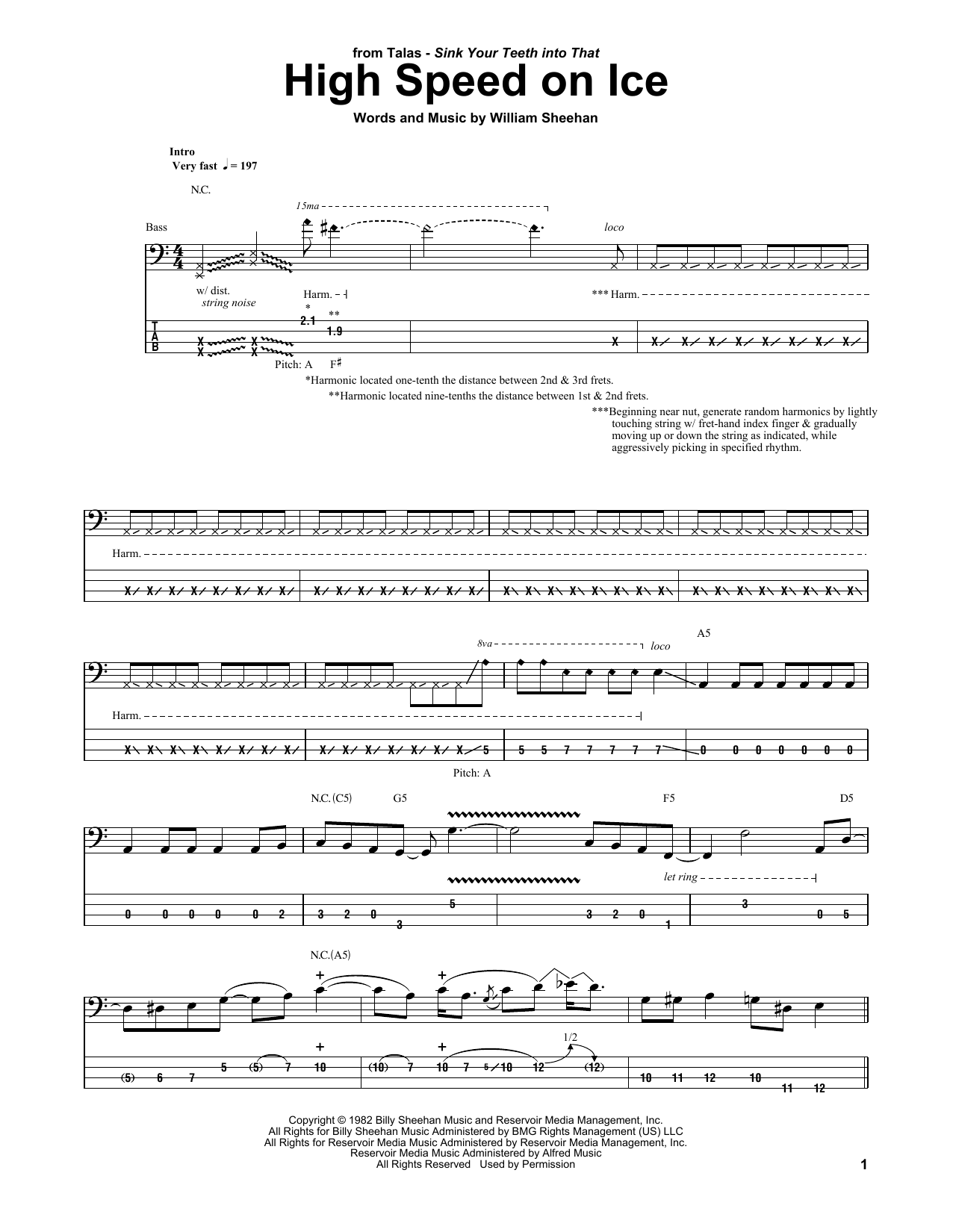 Billy Sheehan High Speed On Ice Sheet Music Notes & Chords for Bass Guitar Tab - Download or Print PDF