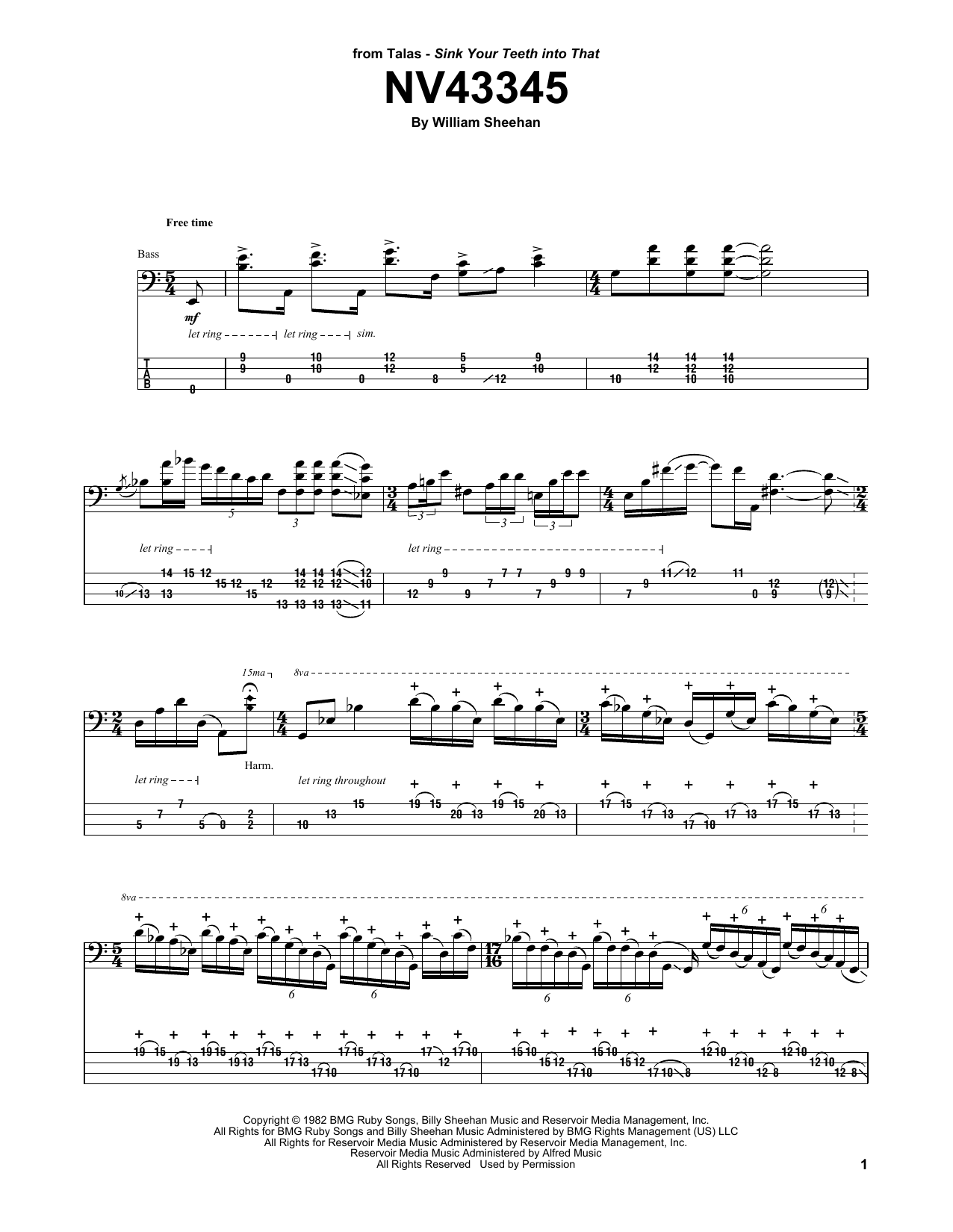 Billy Sheehan NV43345 Sheet Music Notes & Chords for Bass Guitar Tab - Download or Print PDF
